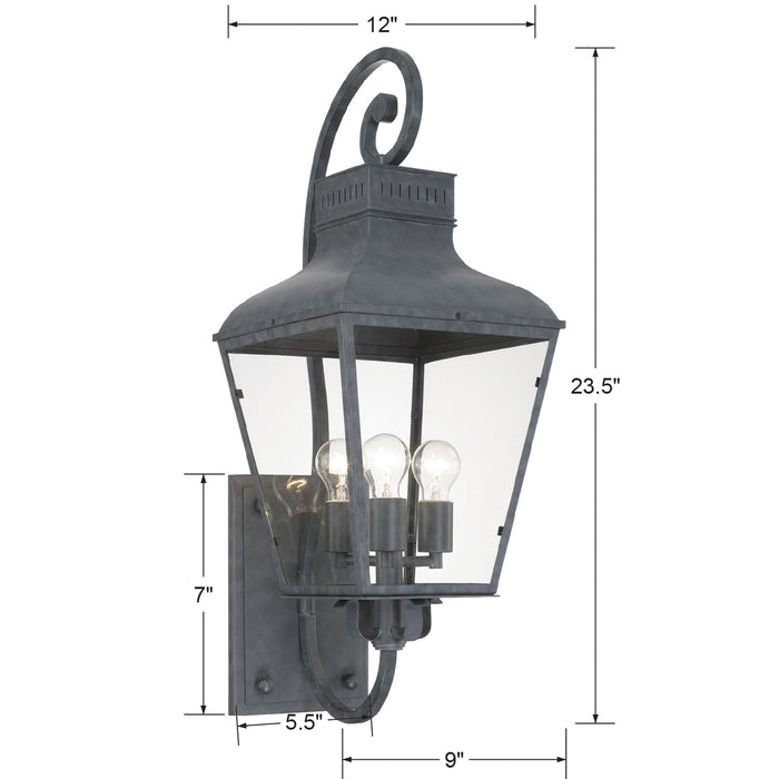 Crystorama DUM-9803-GE Three Light Outdoor Wall Sconce, Graphite