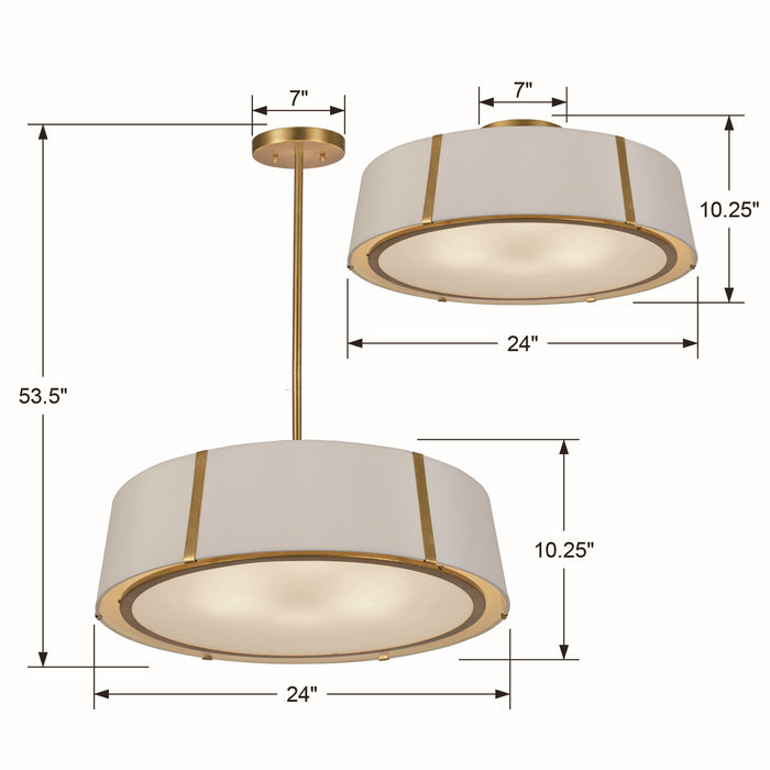 Crystorama FUL-907-GA_CEILING Six Light Semi Flush Mount, Antique Gold