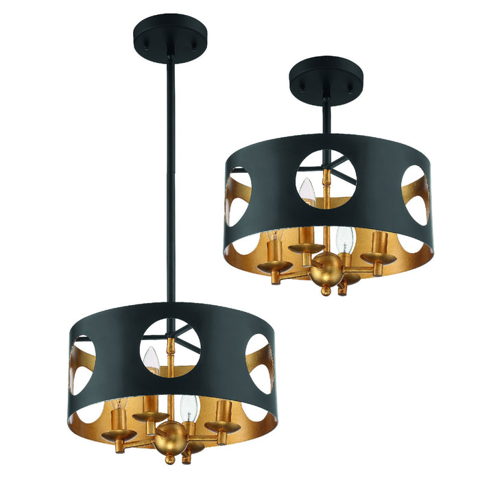 Crystorama ODE-700-BK-GA Four Light Pendant, Black + Antique Gold