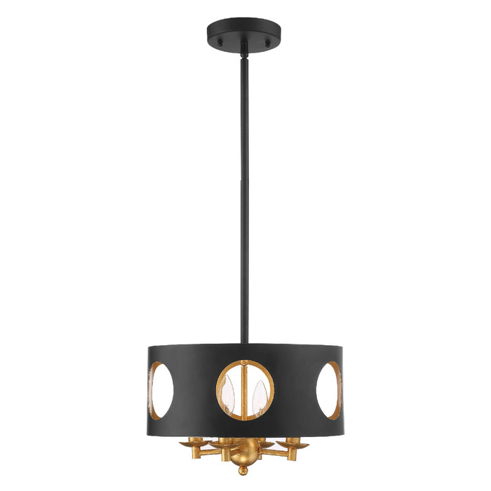 Crystorama ODE-700-BK-GA Four Light Pendant, Black + Antique Gold