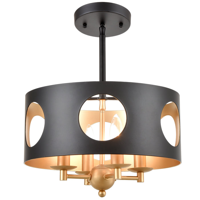 Crystorama ODE-700-BK-GA Four Light Pendant, Black + Antique Gold