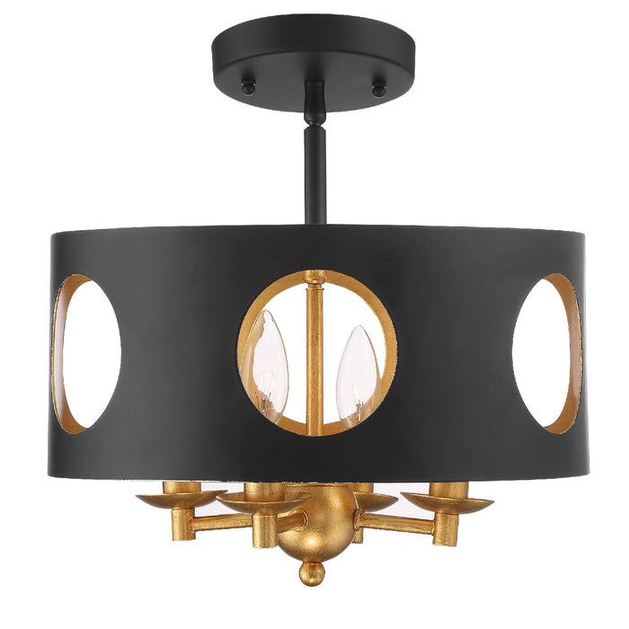 Crystorama ODE-700-BK-GA_CEILING Four Light Semi Flush Mount, Black + Antique Gold
