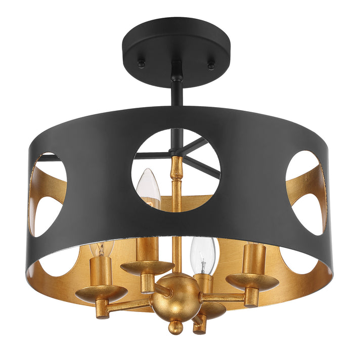 Crystorama ODE-700-BK-GA_CEILING Four Light Semi Flush Mount, Black + Antique Gold