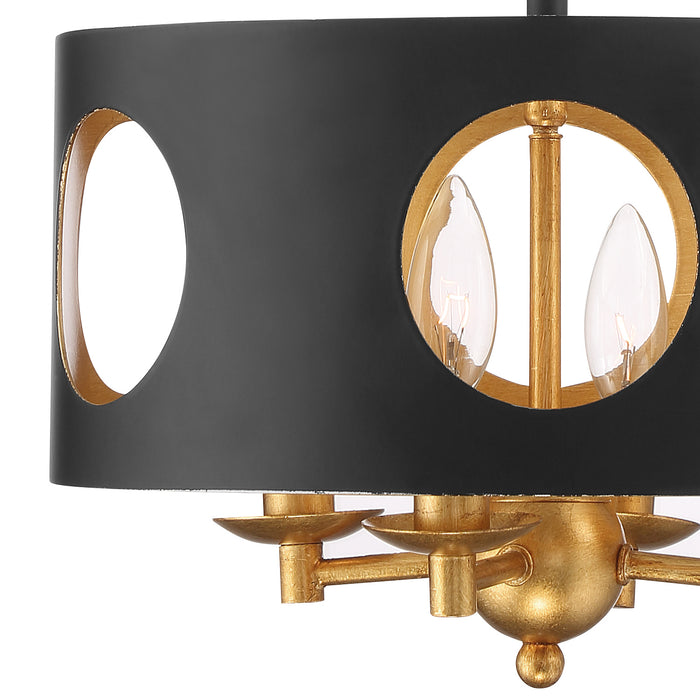 Crystorama ODE-700-BK-GA_CEILING Four Light Semi Flush Mount, Black + Antique Gold