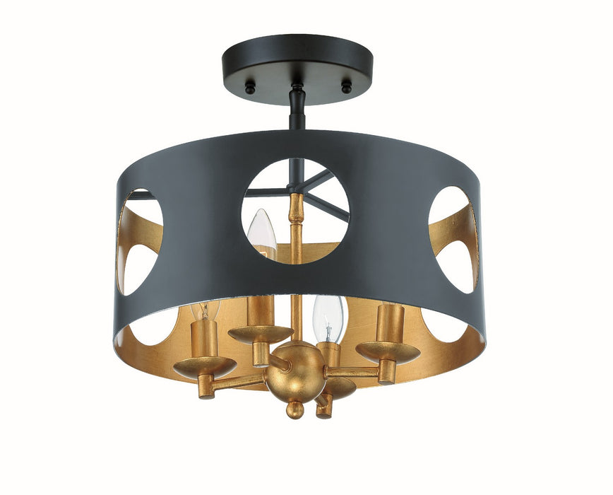 Crystorama ODE-700-BK-GA_CEILING Four Light Semi Flush Mount, Black + Antique Gold