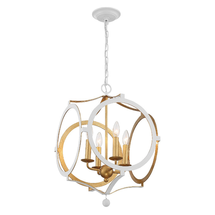 Crystorama ODE-704-MT-GA Four Light Chandelier, Matte White / Antique Gold