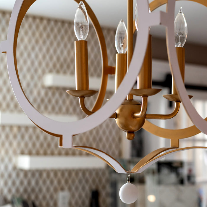 Crystorama ODE-704-MT-GA Four Light Chandelier, Matte White / Antique Gold