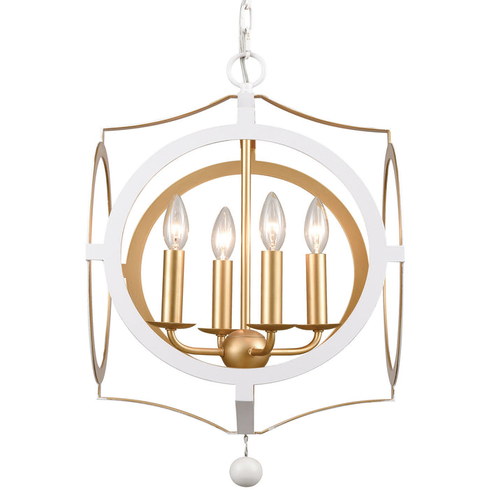 Crystorama ODE-704-MT-GA Four Light Chandelier, Matte White / Antique Gold