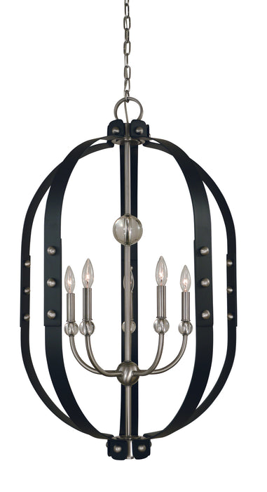 Framburg 5315 BN/MBLACK Five Light Chandelier, Brushed Nickel/Matte Black