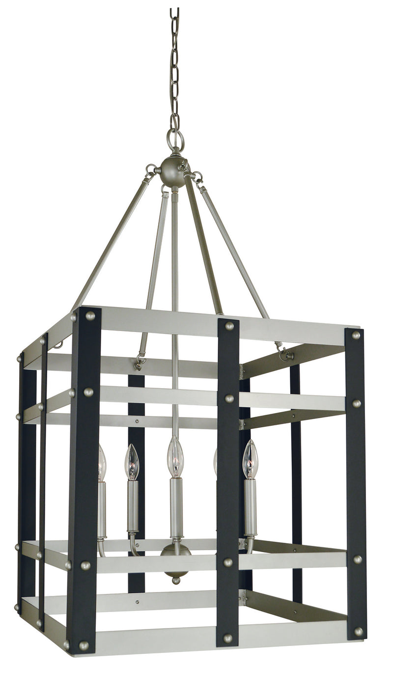 Framburg 5347 SP/MBLACK Five Light Chandelier, Satin Pewter/Matte Black