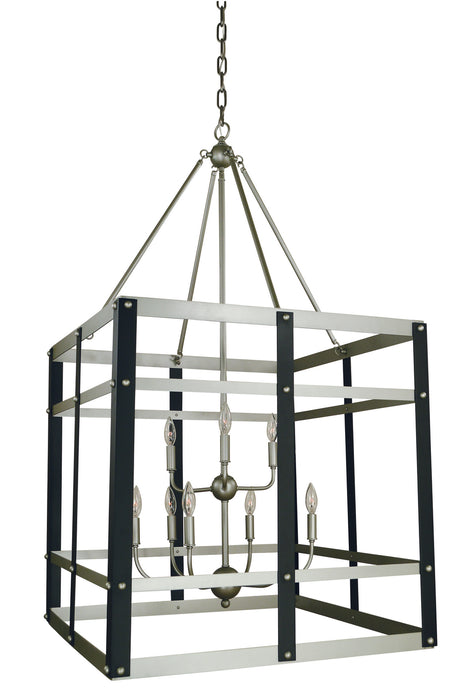 Framburg 5349 SP/MBLACK Nine Light Foyer Chandelier, Satin Pewter/Matte Black