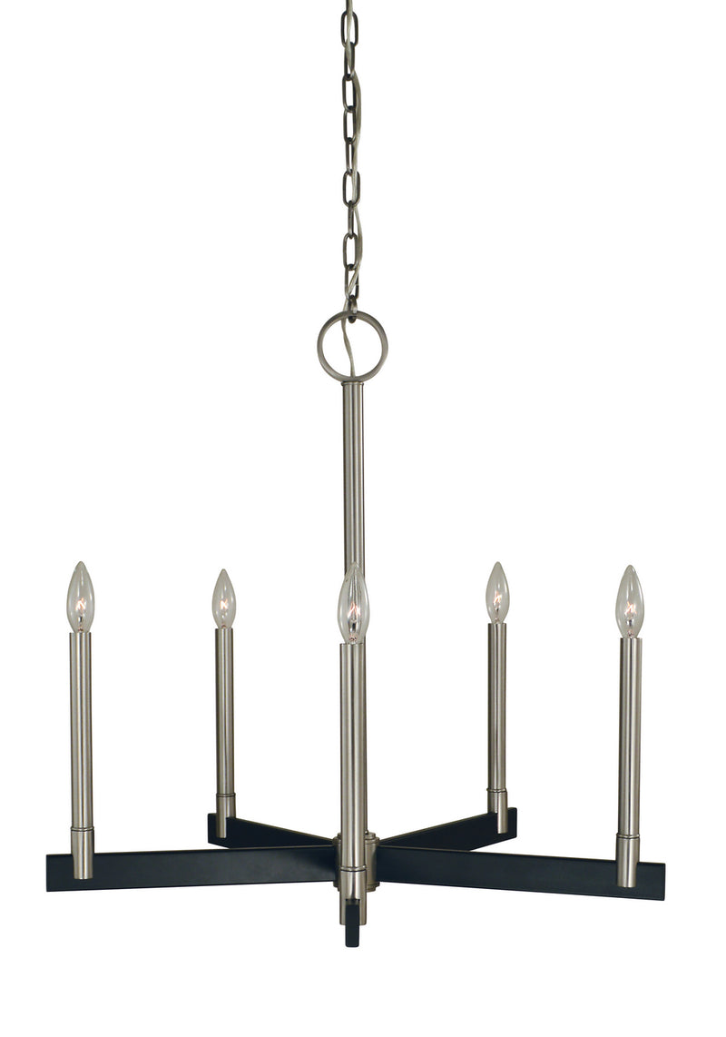 Framburg 5355 BN/MBLACK Five Light Chandelier, Brushed Nickel/Matte Black