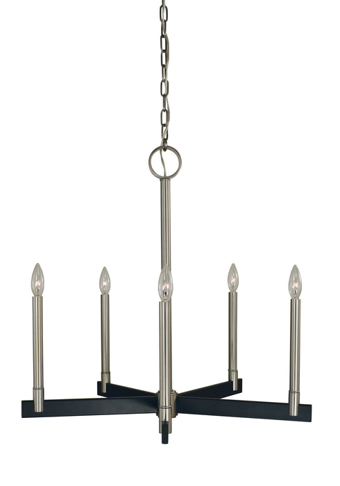 Framburg 5355 BN/MBLACK Five Light Chandelier, Brushed Nickel/Matte Black