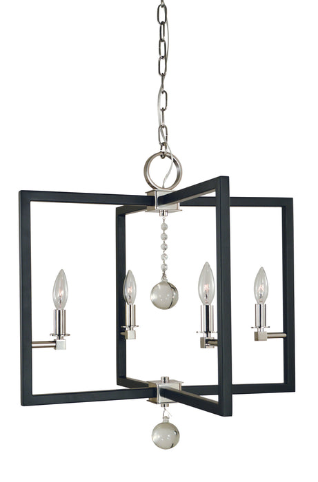 Framburg 5364 PN/MBLACK Four Light Chandelier, Polished Nickel/Matte Black