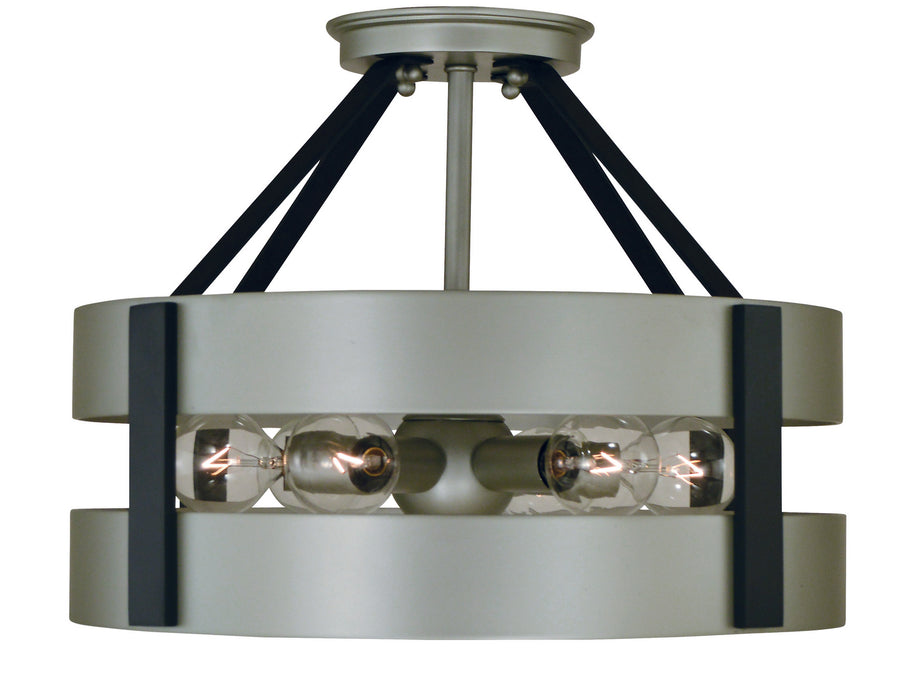 Framburg 5382 SP/MBLACK Six Light Flush /Semi Flush Mount, Satin Pewter/Matte Black