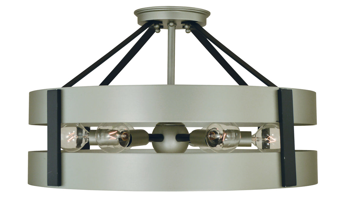 Framburg 5384 SP/MBLACK Six Light Flush /Semi Flush Mount, Satin Pewter/Matte Black