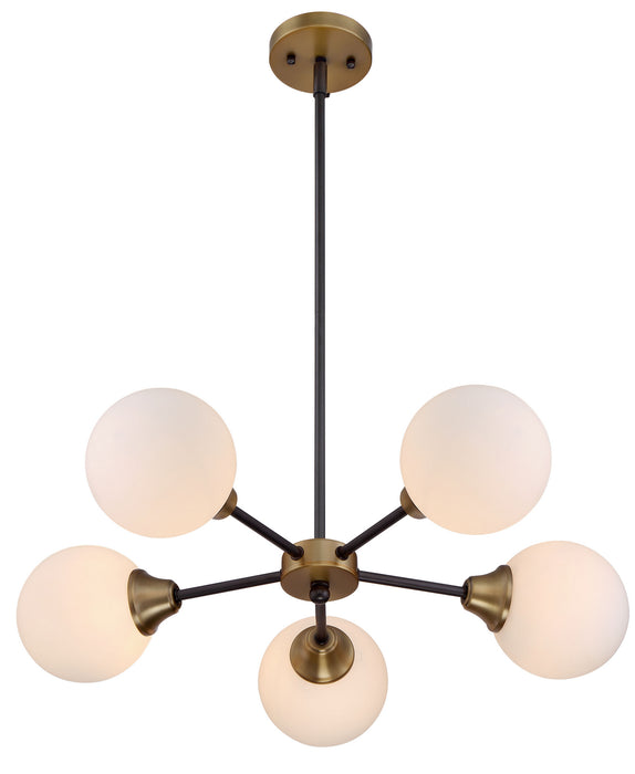 Meridian M10011-79 Five Light Chandelier, Oil Rubbed Bronze with Natural Brass