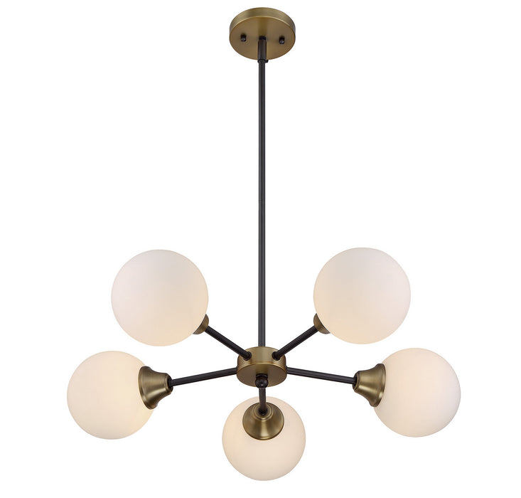 Meridian M10011-79 Five Light Chandelier, Oil Rubbed Bronze with Natural Brass
