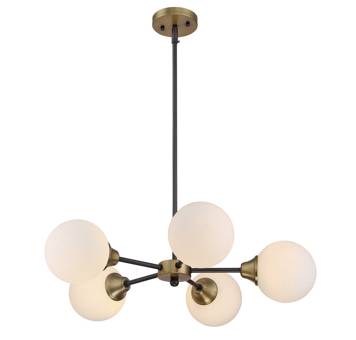 Meridian M10011-79 Five Light Chandelier, Oil Rubbed Bronze with Natural Brass
