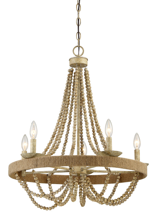 Meridian M10014-97 Five Light Chandelier, Natural Wood with Rope