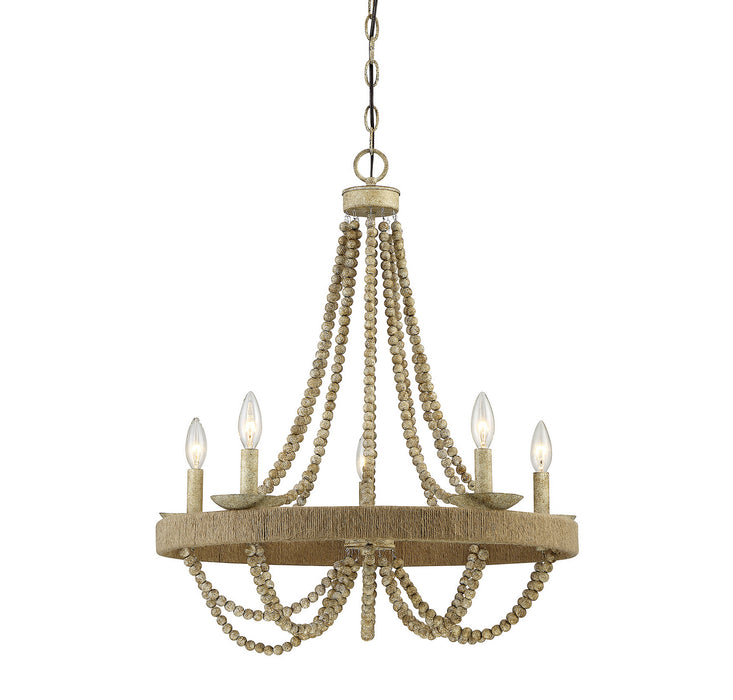 Meridian M10014-97 Five Light Chandelier, Natural Wood with Rope