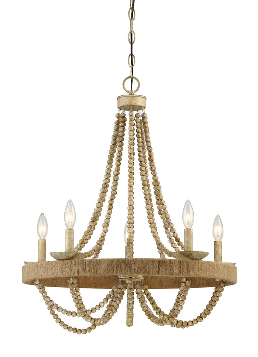 Meridian M10014-97 Five Light Chandelier, Natural Wood with Rope