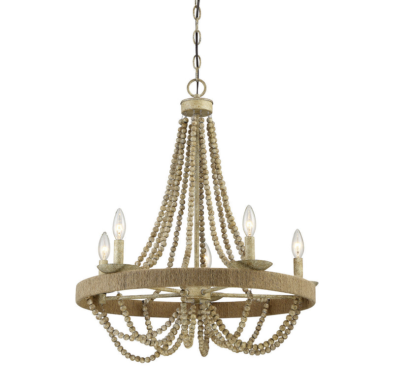 Meridian M10014-97 Five Light Chandelier, Natural Wood with Rope