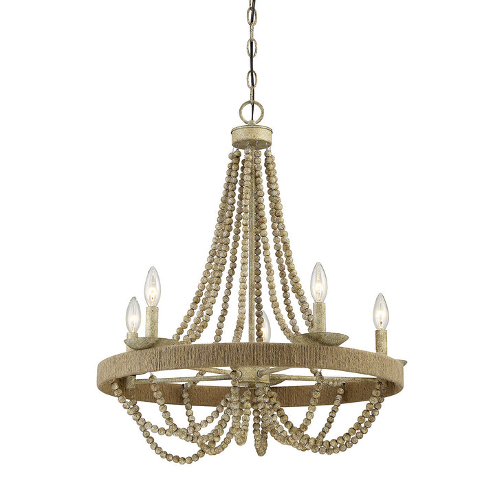 Meridian M10014-97 Five Light Chandelier, Natural Wood with Rope