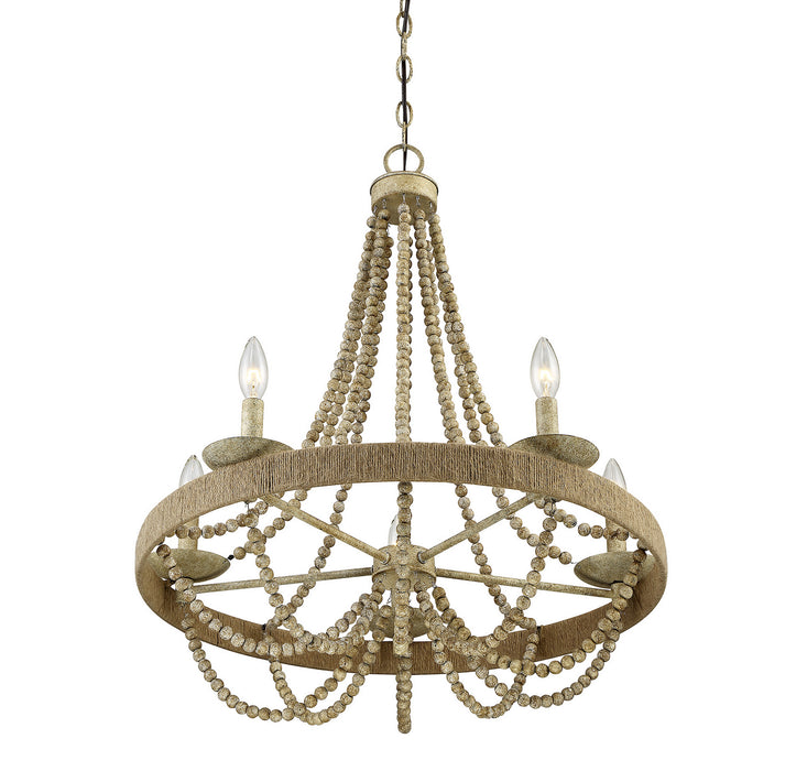 Meridian M10014-97 Five Light Chandelier, Natural Wood with Rope