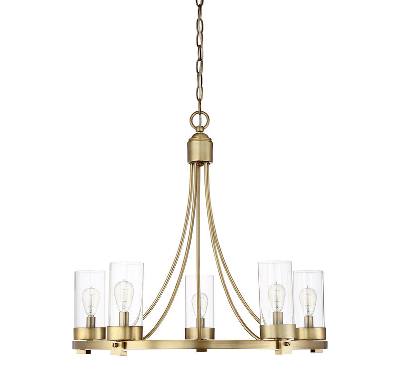 Meridian M10018NB Five Light Chandelier, Natural Brass