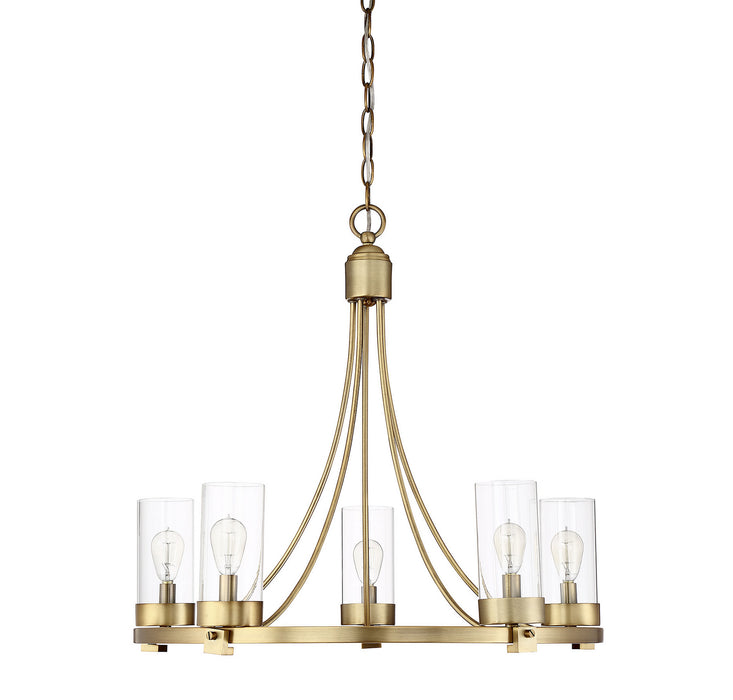 Meridian M10018NB Five Light Chandelier, Natural Brass