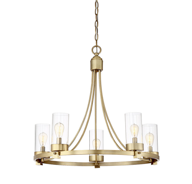 Meridian M10018NB Five Light Chandelier, Natural Brass
