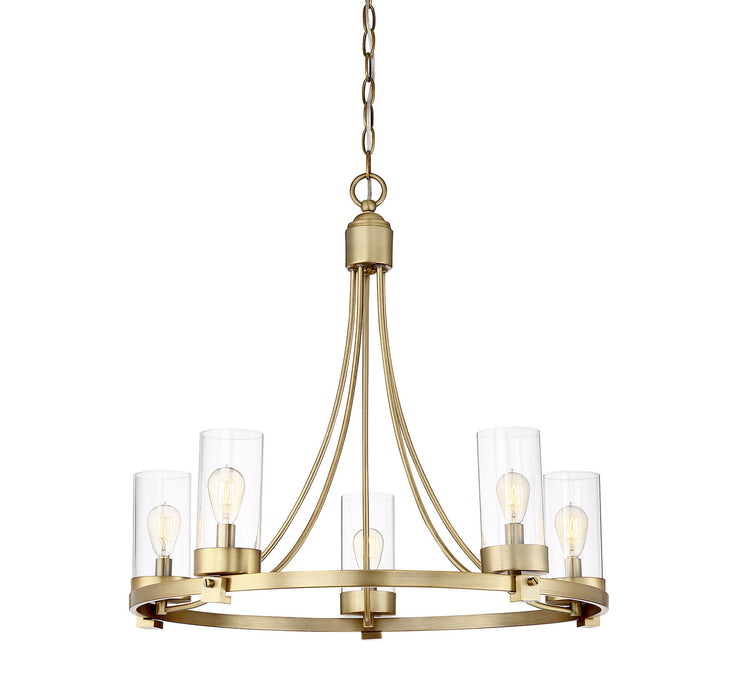 Meridian M10018NB Five Light Chandelier, Natural Brass