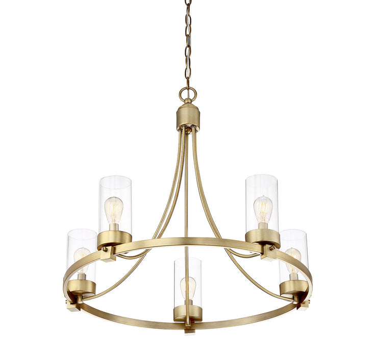 Meridian M10018NB Five Light Chandelier, Natural Brass