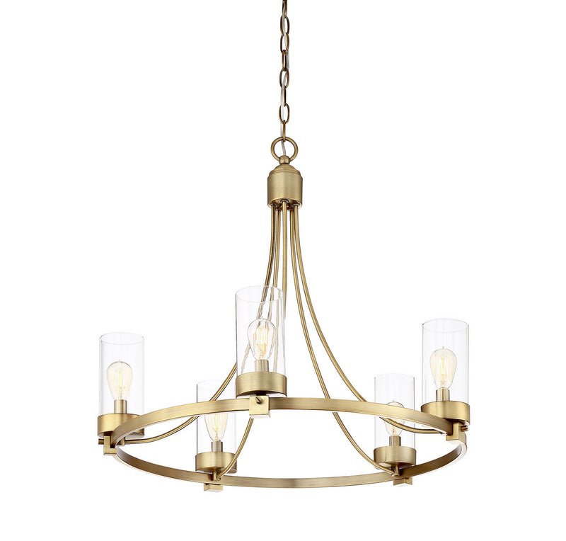 Meridian M10018NB Five Light Chandelier, Natural Brass