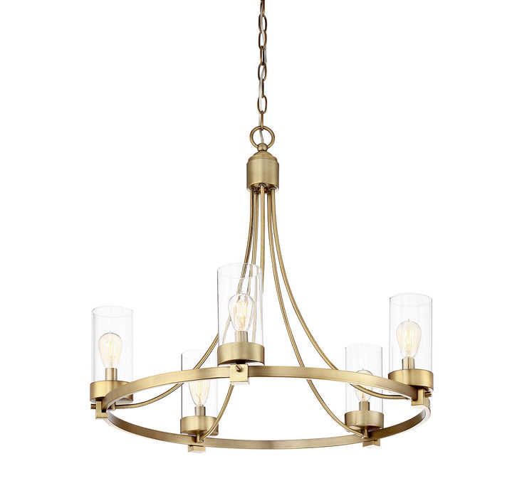 Meridian M10018NB Five Light Chandelier, Natural Brass