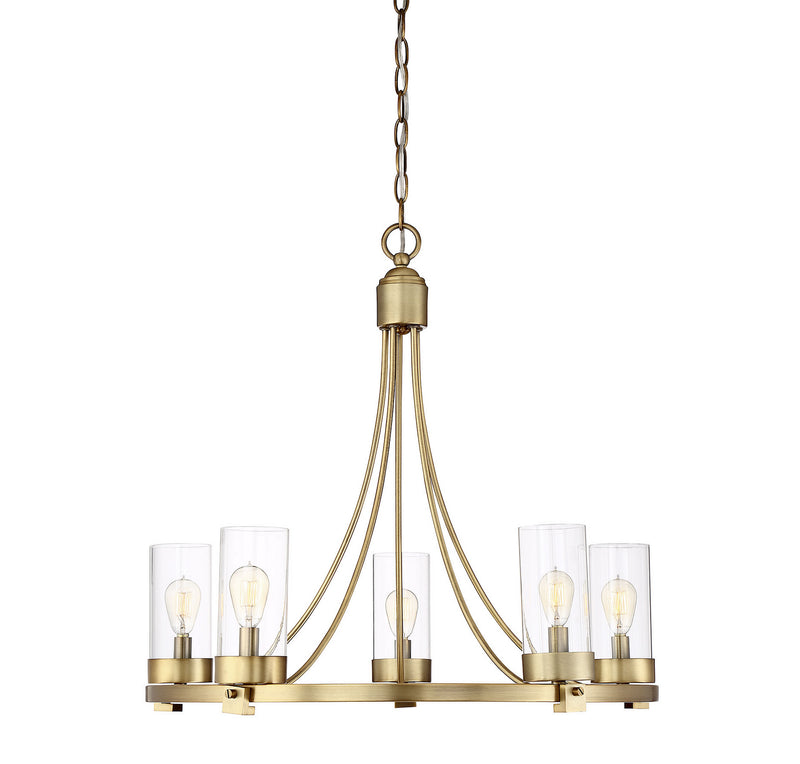 Meridian M10018NB Five Light Chandelier, Natural Brass