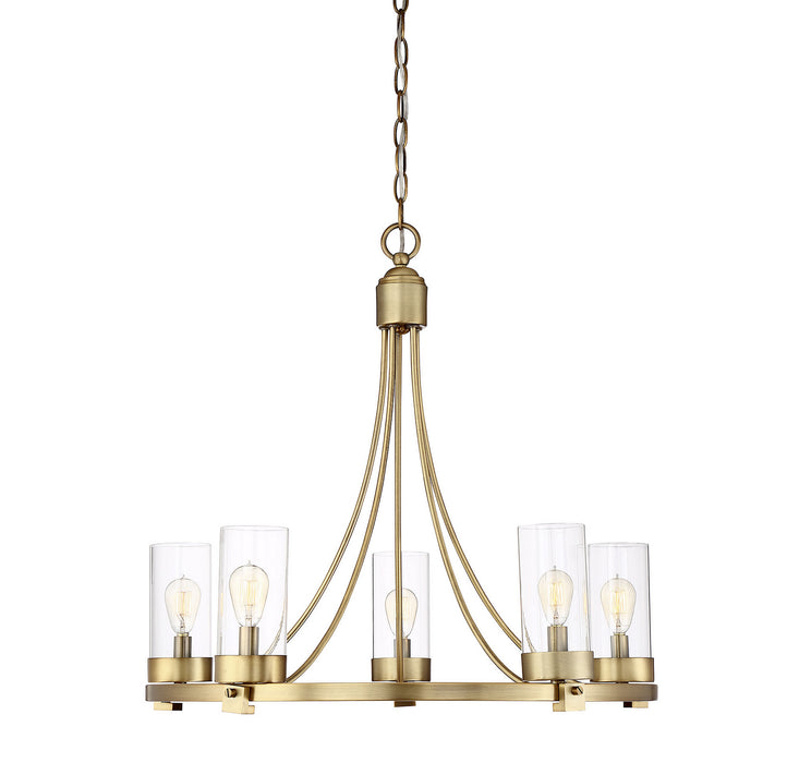 Meridian M10018NB Five Light Chandelier, Natural Brass