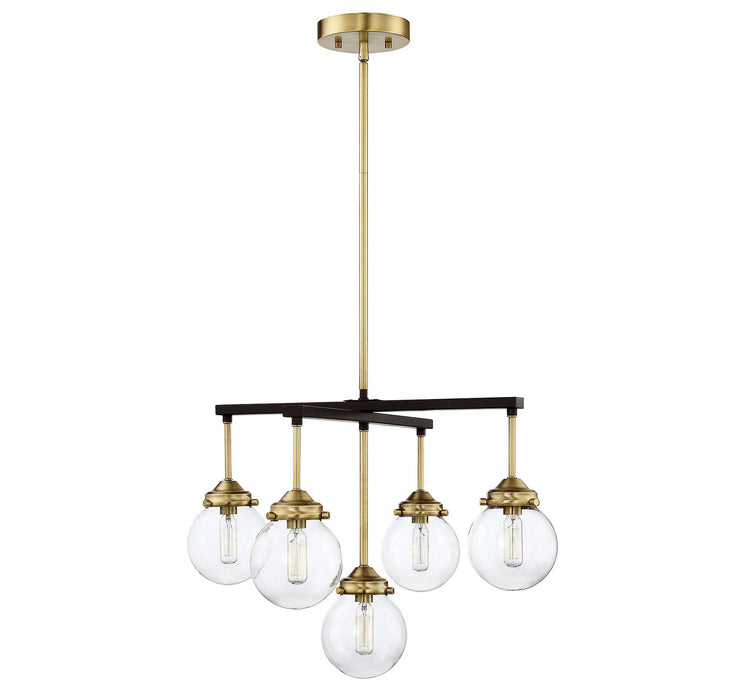 Meridian M10041ORBNB Five Light Chandelier, Oil Rubbed Bronze with Natural Brass