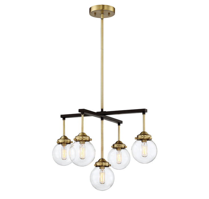Meridian M10041ORBNB Five Light Chandelier, Oil Rubbed Bronze with Natural Brass