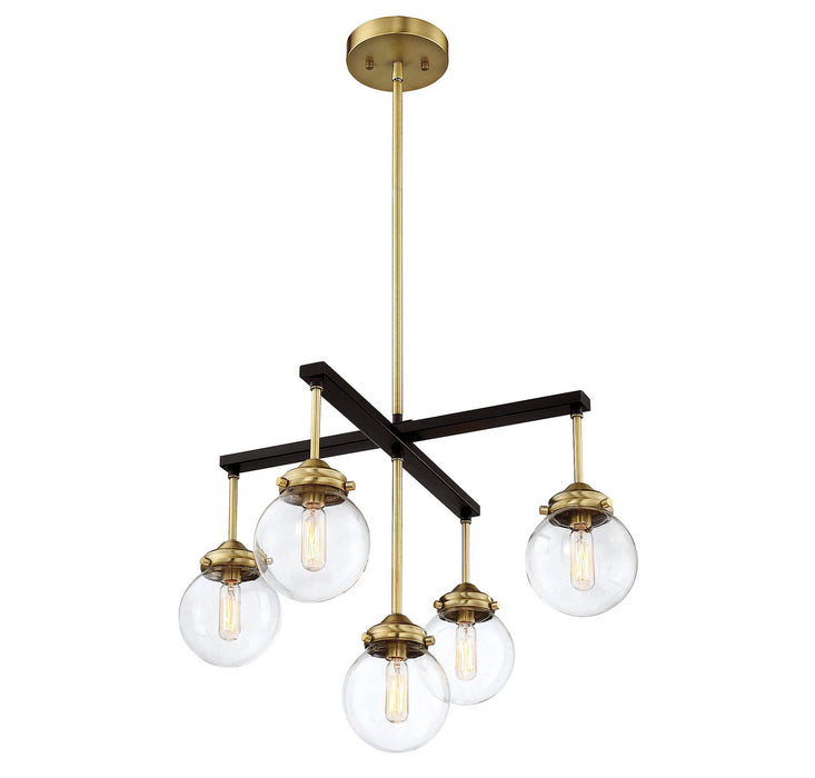 Meridian M10041ORBNB Five Light Chandelier, Oil Rubbed Bronze with Natural Brass