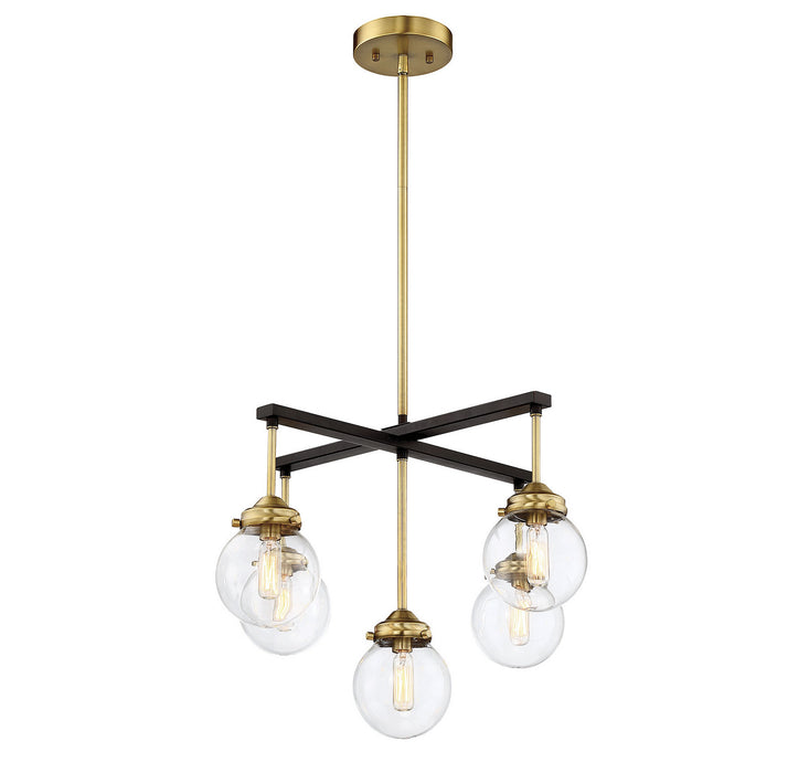 Meridian M10041ORBNB Five Light Chandelier, Oil Rubbed Bronze with Natural Brass