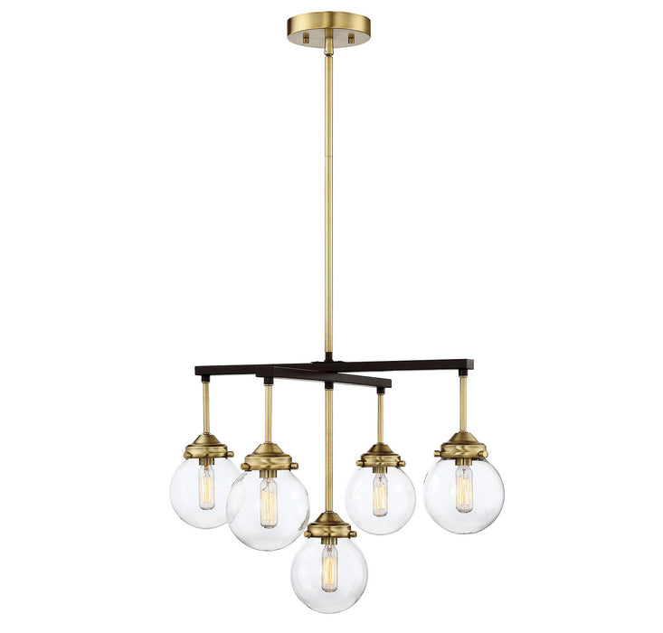 Meridian M10041ORBNB Five Light Chandelier, Oil Rubbed Bronze with Natural Brass