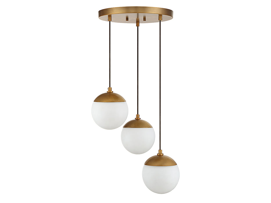 Meridian M10055NB Three Light Chandelier, Natural Brass