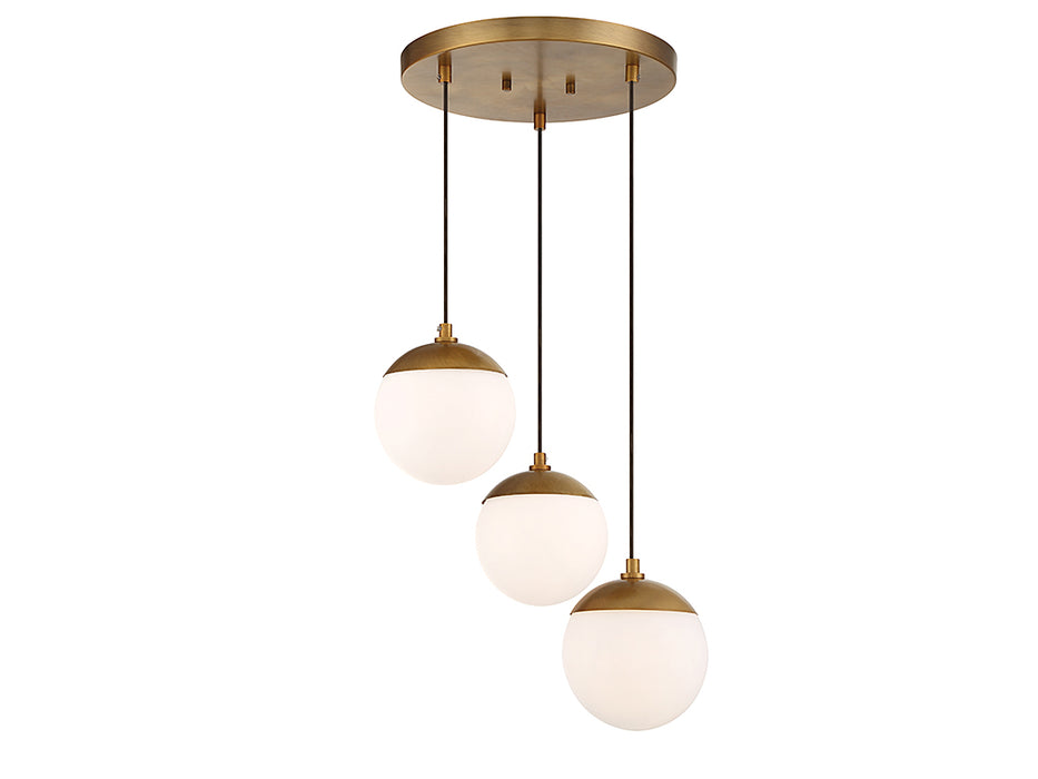 Meridian M10055NB Three Light Chandelier, Natural Brass