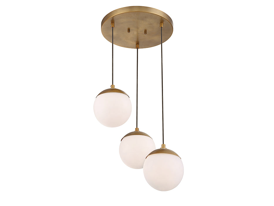 Meridian M10055NB Three Light Chandelier, Natural Brass