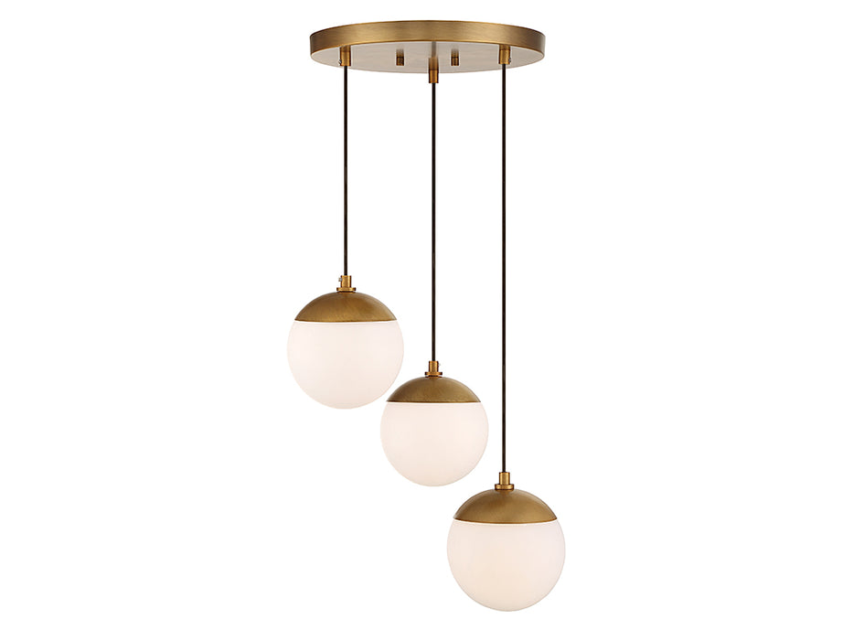 Meridian M10055NB Three Light Chandelier, Natural Brass
