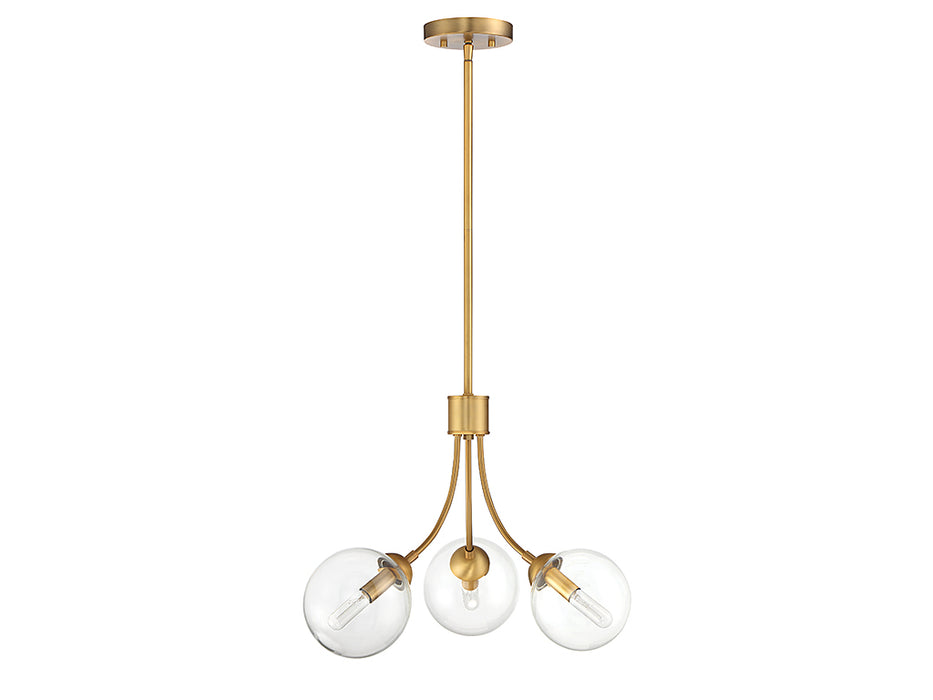 Meridian M10057NB Three Light Chandelier, Natural Brass