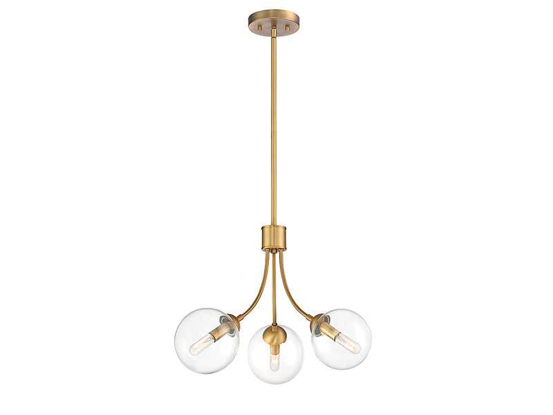 Meridian M10057NB Three Light Chandelier, Natural Brass