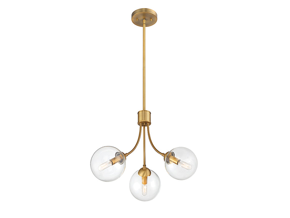 Meridian M10057NB Three Light Chandelier, Natural Brass